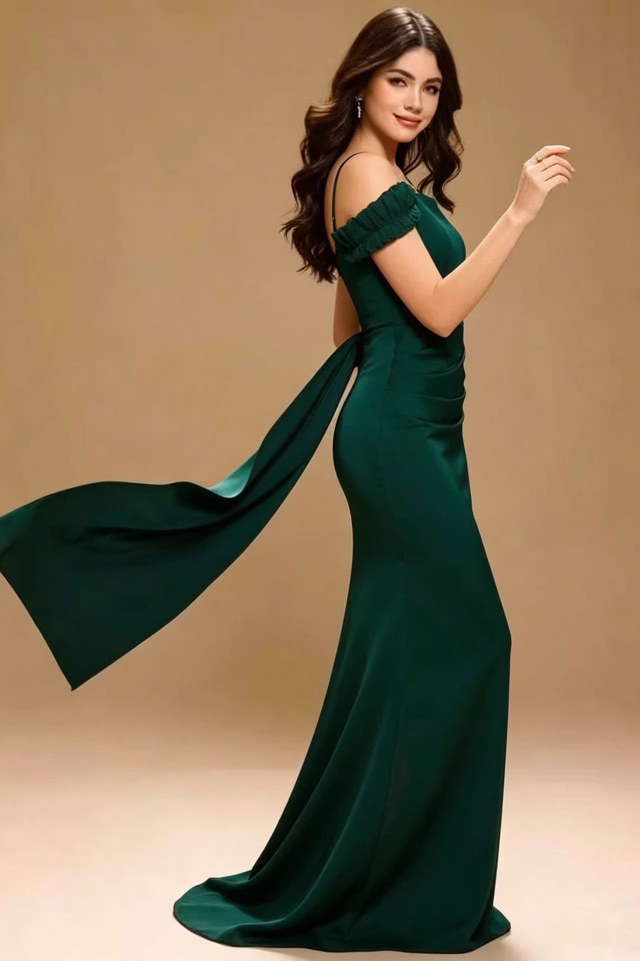 Off-Shoulder Back-Drape Mermaid Evening Gown