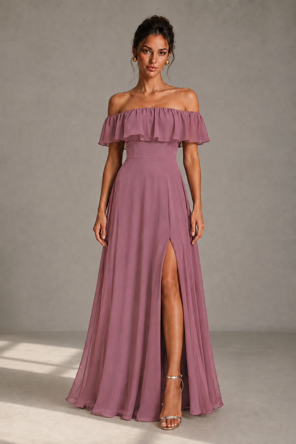 Off-Shoulder Ruffle Floor-Length Formal Gown