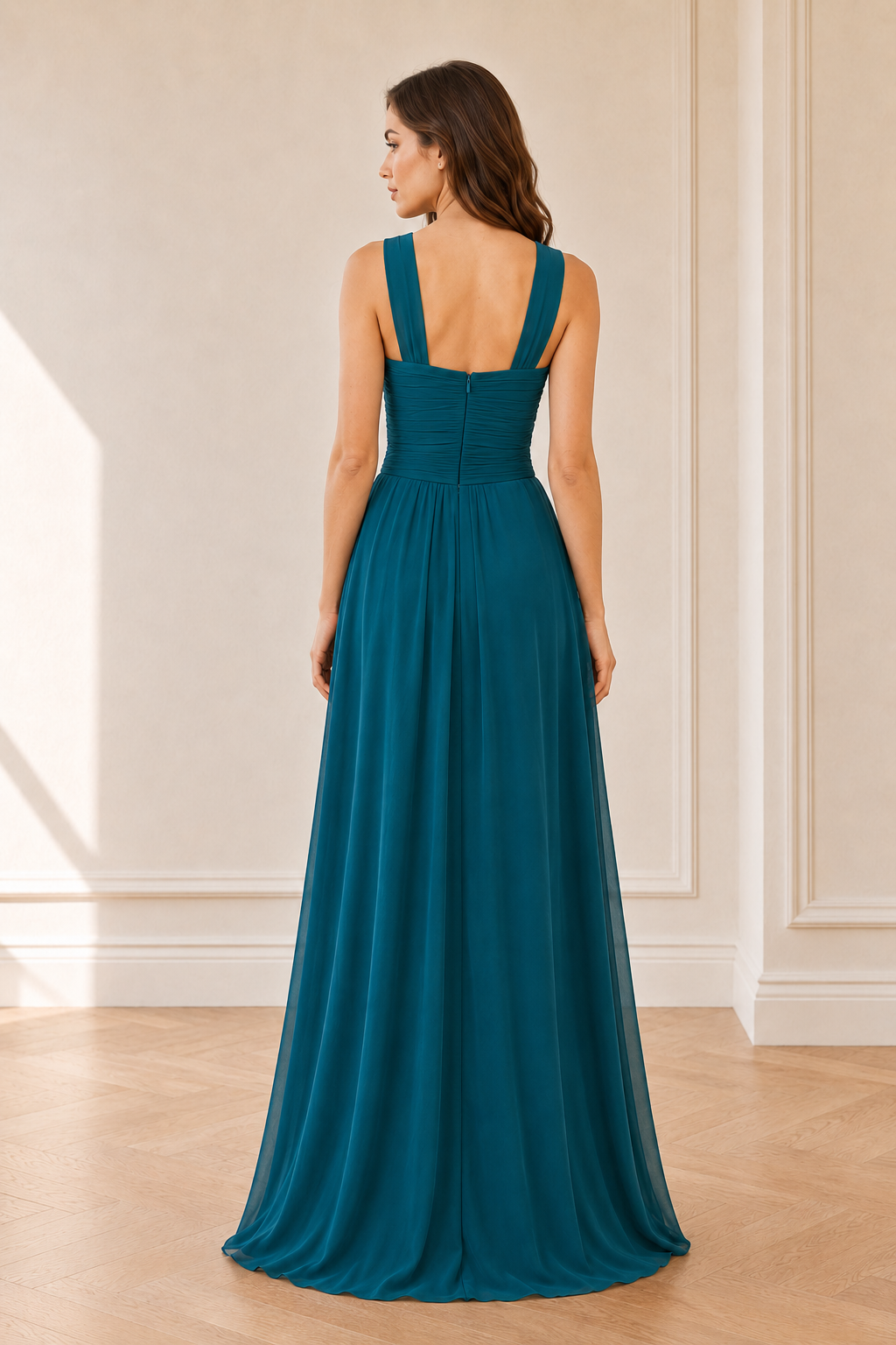 Crisscross Ruched A-Line Evening Gown