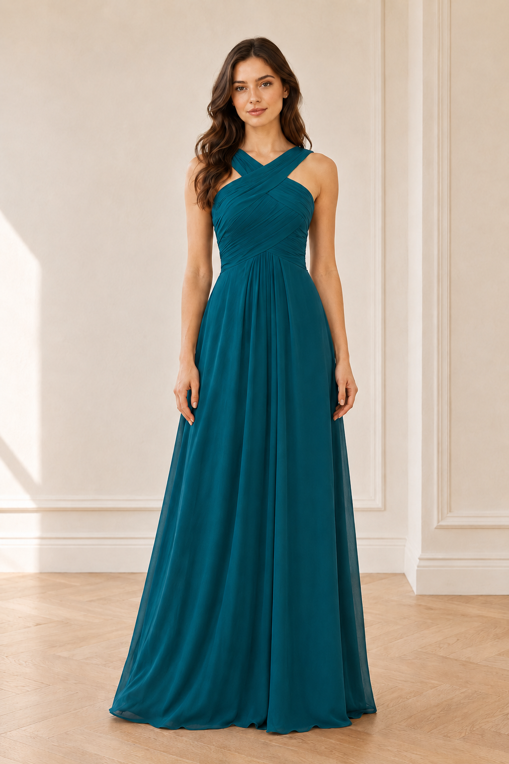 Crisscross Ruched A-Line Evening Gown