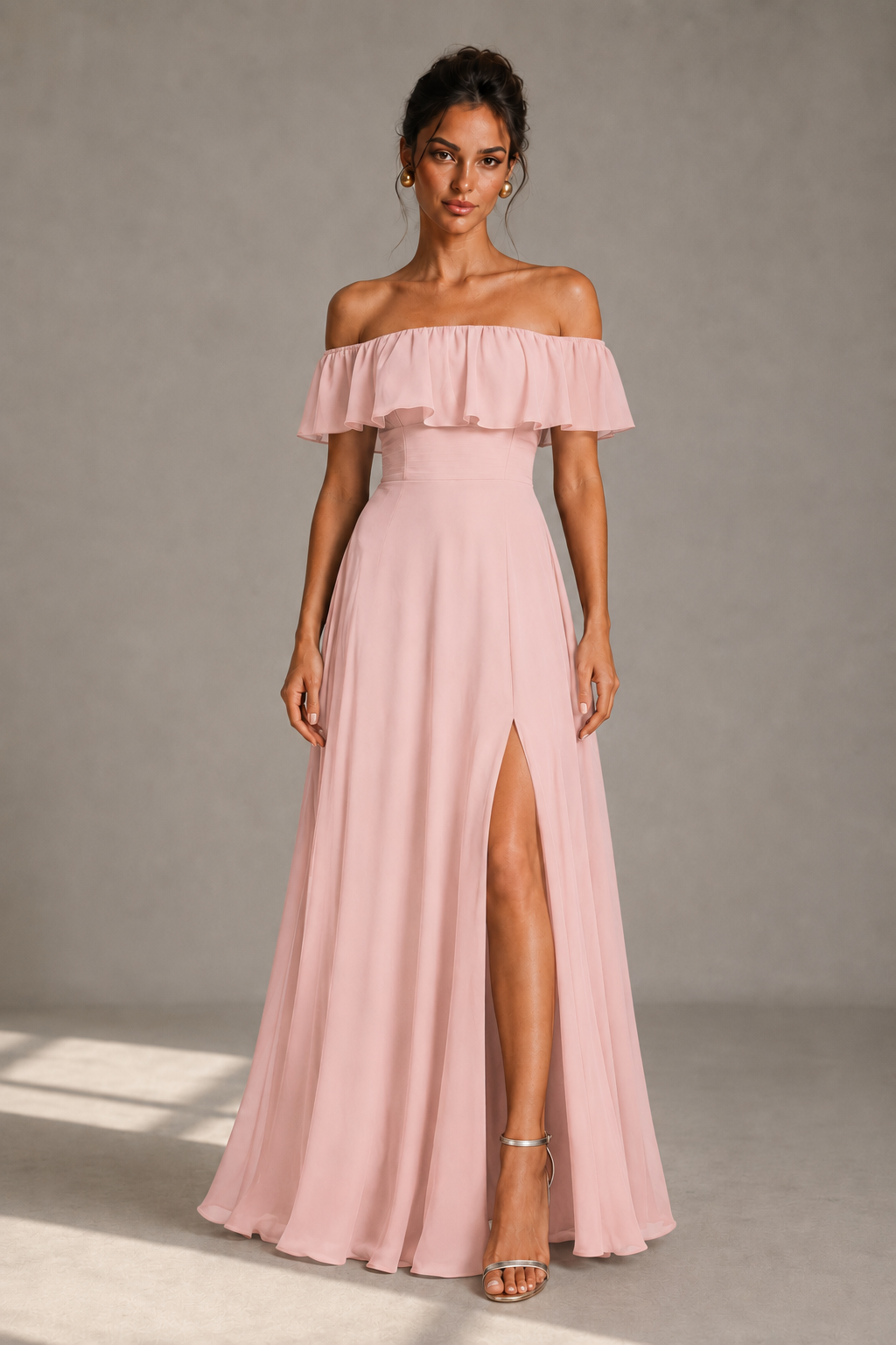 Off-Shoulder Ruffle Floor-Length Formal Gown