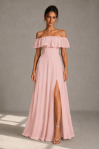 Off-Shoulder Ruffle Floor-Length Formal Gown