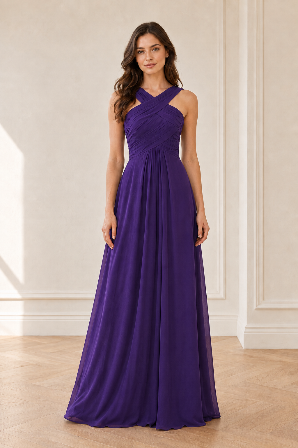 Crisscross Ruched A-Line Evening Gown