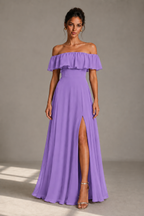 Off-Shoulder Ruffle Floor-Length Formal Gown