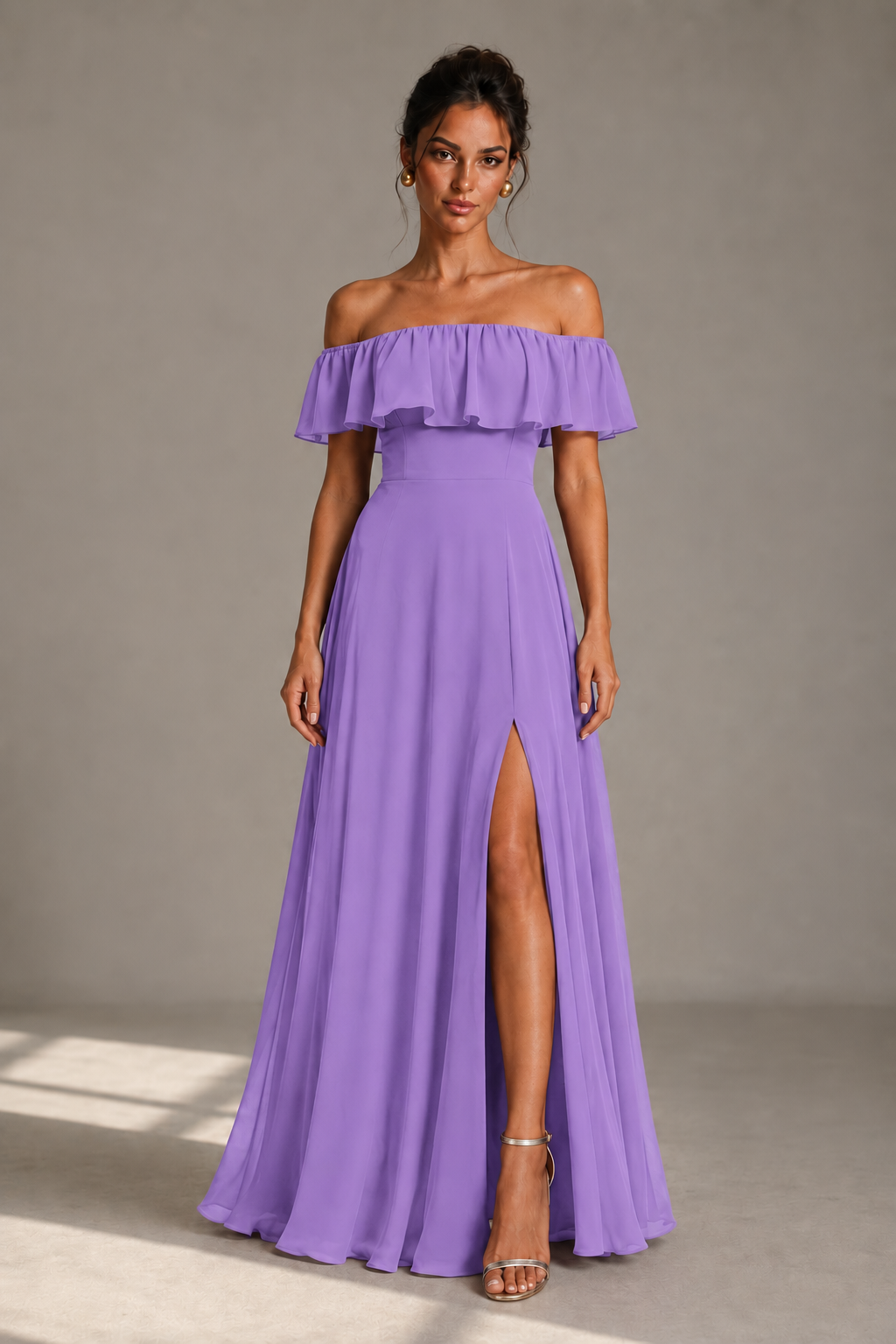 Off-Shoulder Ruffle Floor-Length Formal Gown