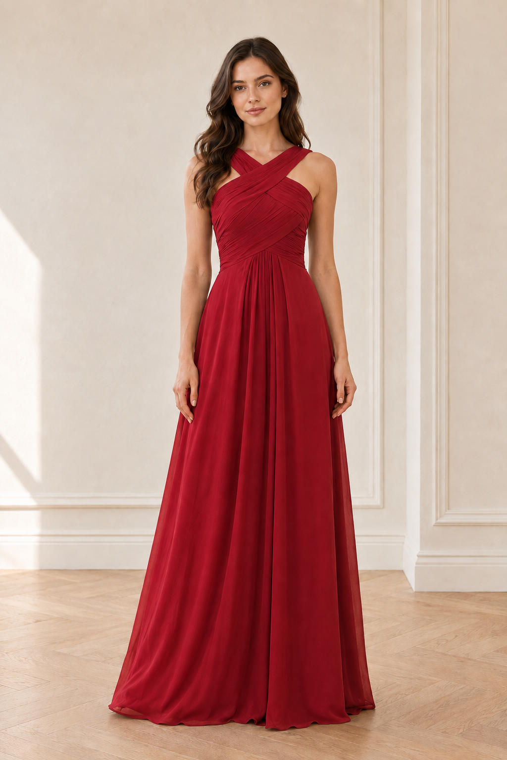 Crisscross Ruched A-Line Evening Gown