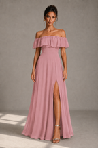Off-Shoulder Ruffle Floor-Length Formal Gown