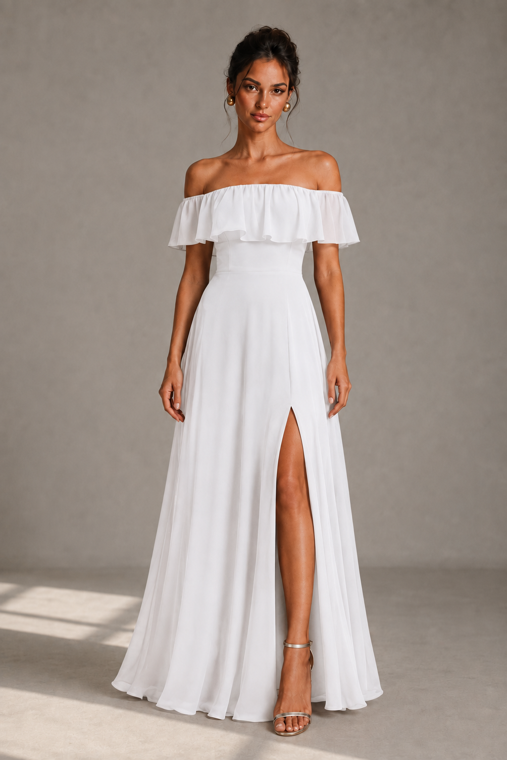 Off-Shoulder Ruffle Floor-Length Formal Gown