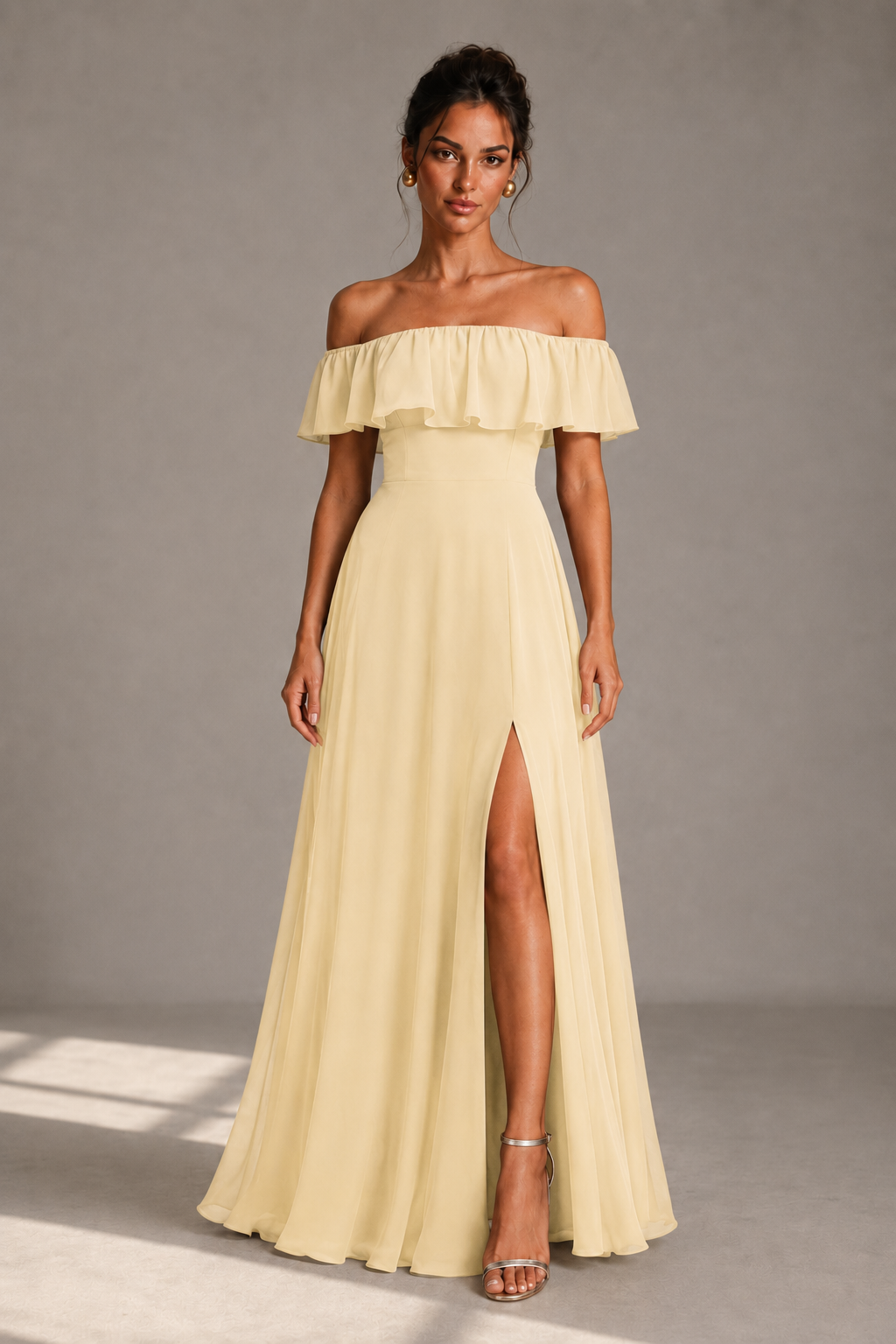 Off-Shoulder Ruffle Floor-Length Formal Gown