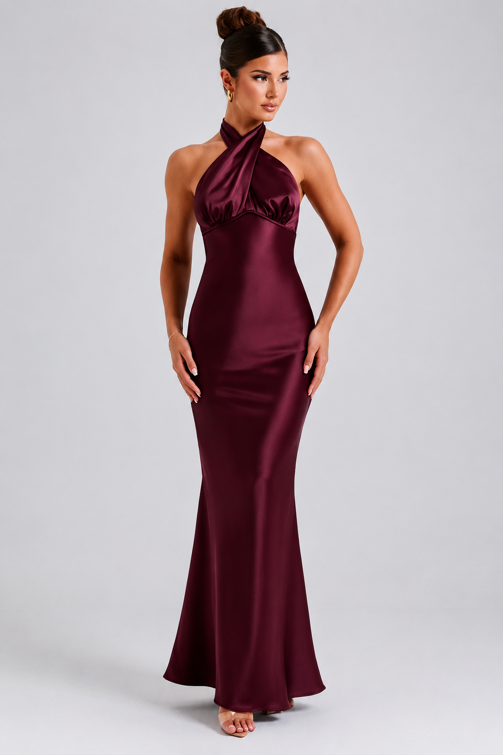 Cross-Halter Open-Back Mermaid Evening Gown
