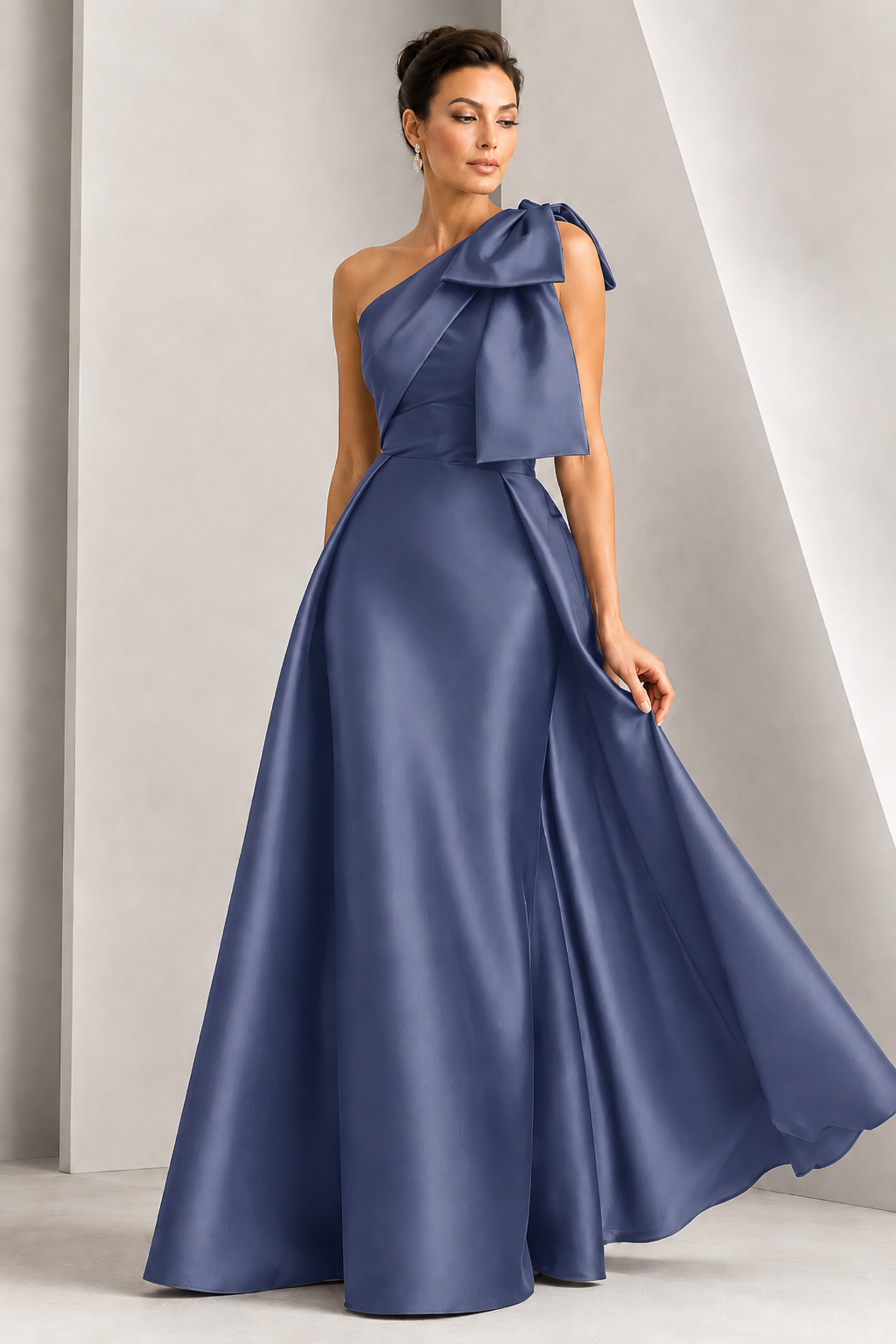 One-Shoulder Bow A-Line Evening Gown