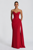 Strapless Draped Mermaid Evening Gown with Neck Scarf