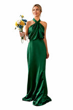 Asymmetric Draped Halter A-Line Evening Gown