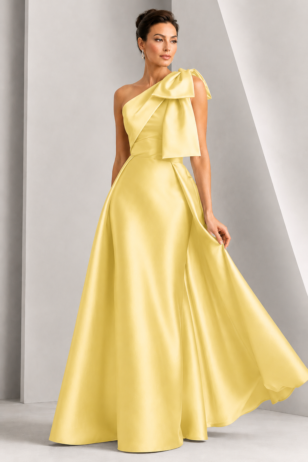 One-Shoulder Bow A-Line Evening Gown
