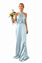Asymmetric Draped Halter A-Line Evening Gown