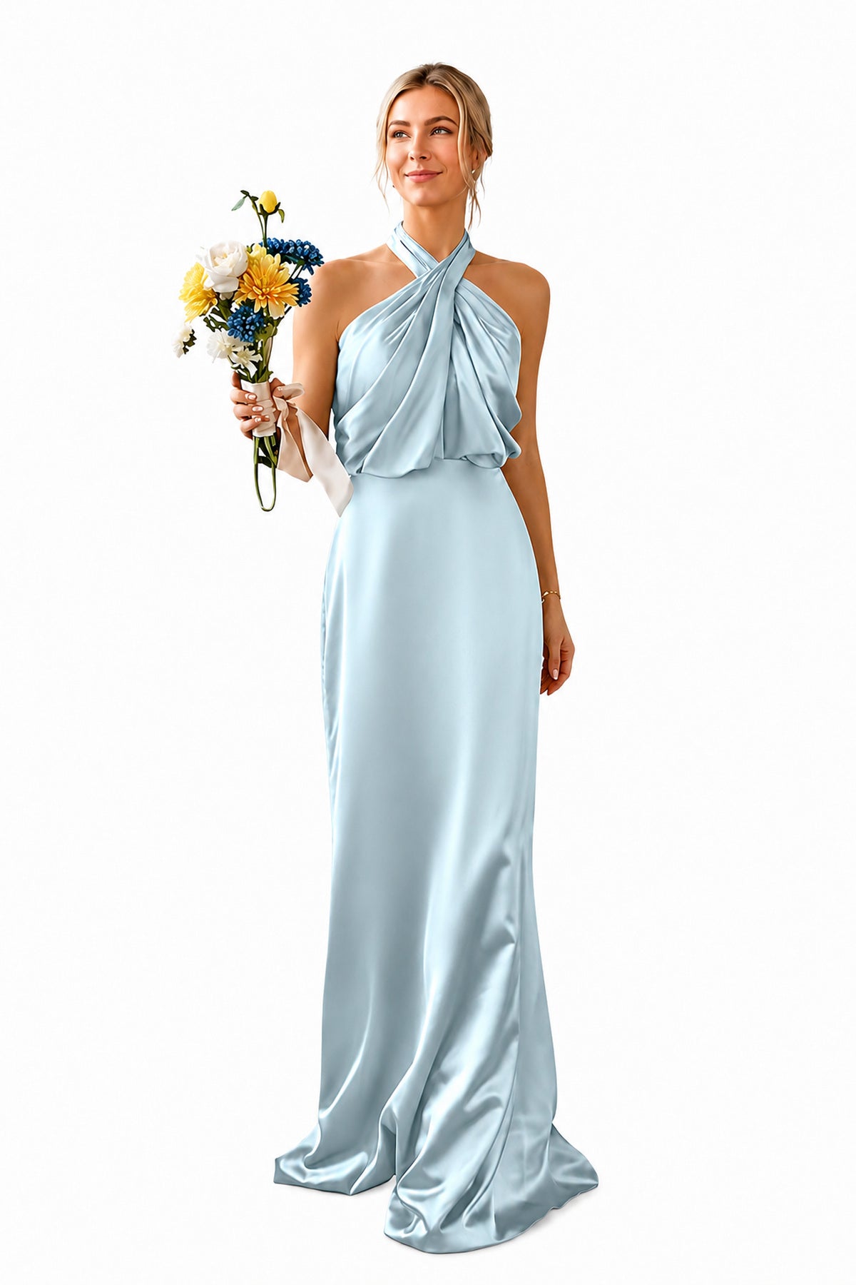 Asymmetric Draped Halter A-Line Evening Gown