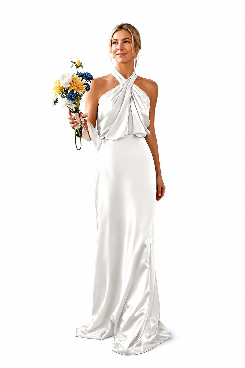 Asymmetric Draped Halter A-Line Evening Gown