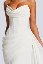 Strapless Draped Mermaid Evening Gown with Neck Scarf