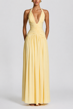 Deep-V Halter High-Slit A-Line Evening Gown