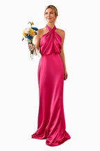 Asymmetric Draped Halter A-Line Evening Gown